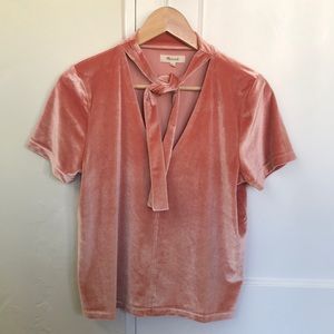 Madewell Coral Velvet Tie-Neck Top (Medium)